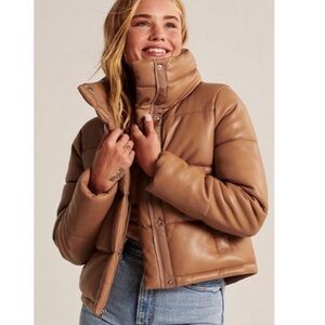 Abercrombie & Fitch Tan brown Vegan Leather Puffer Jacket